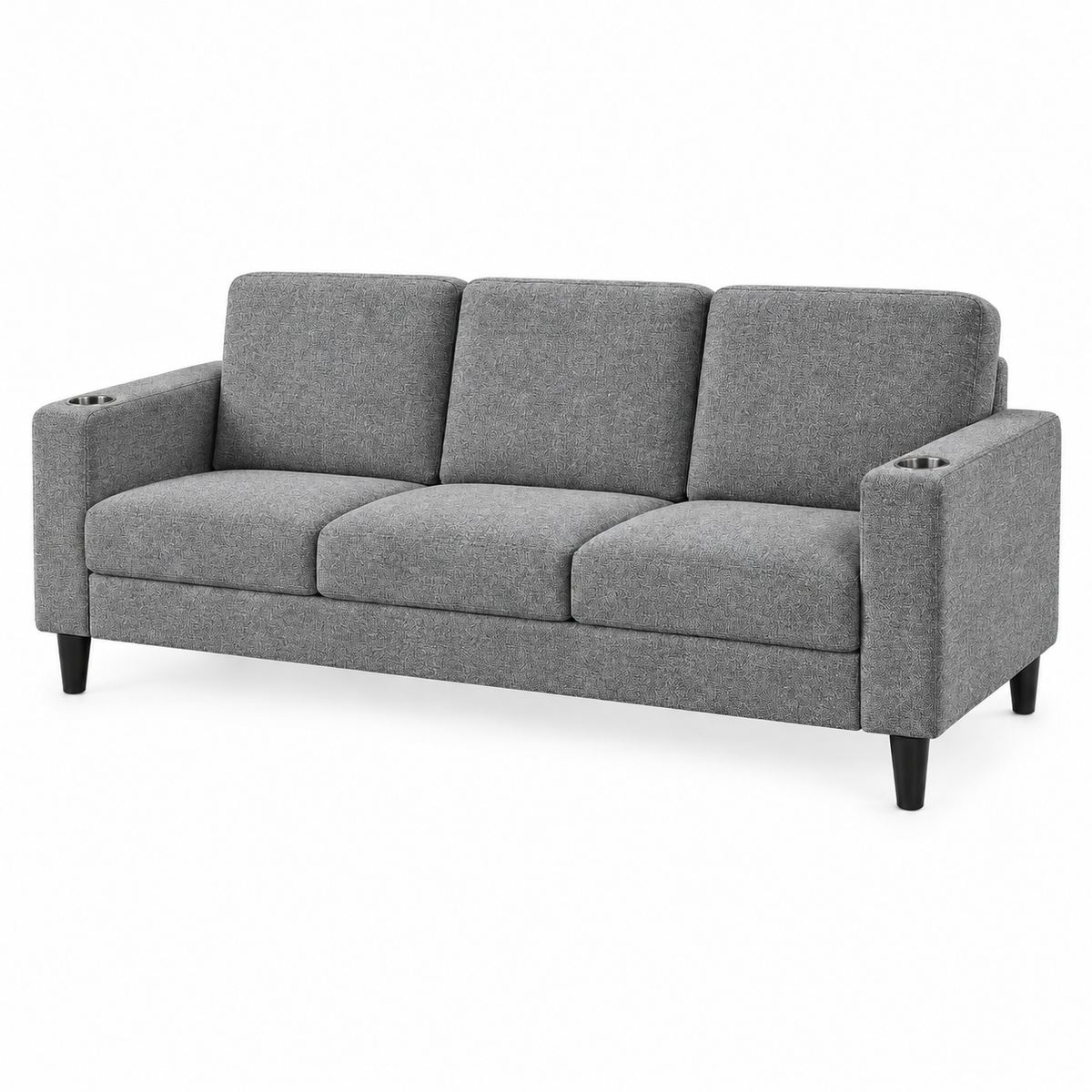Contemporary Soft-Touch Fabric 3-Seater Sofa with Cup Holders – IF-8240-S clean sofa on white background