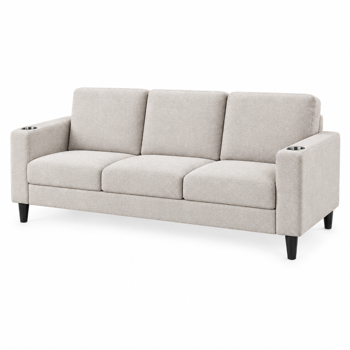 Contemporary Soft-Touch Fabric 3-Seater Sofa with Cup Holders – IF-8241-S clean sofa on white background
