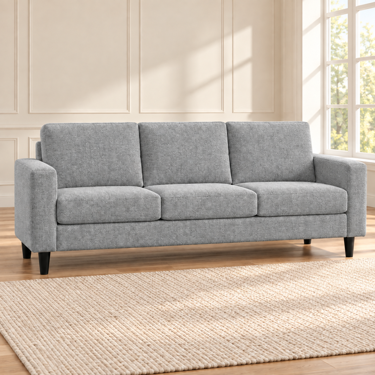 Contemporary Soft-Touch Fabric 3-Seater Sofa – Grey, sofa only in a warm living room