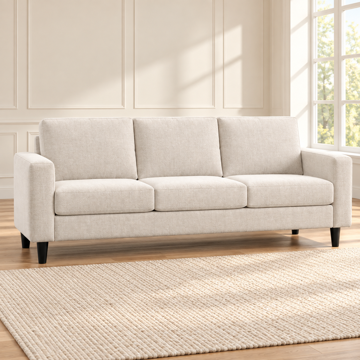 Contemporary Soft-Touch Fabric 3-Seater Sofa – Beige, sofa only in a warm living room