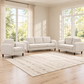 Rounded-Arm Soft-Touch Fabric 3-Piece Sofa, Loveseat & Chair Set — Beige, full 3-piece set main lifestyle image
