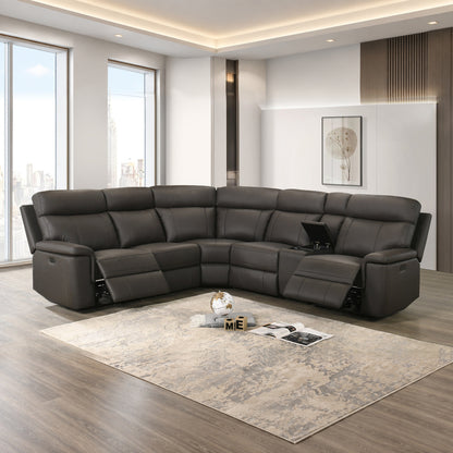 Chocolate Brown Genuine Leather/Match 6-Piece Modular Power Reclining Sectional Sofa with Wireless Charging – product image 1