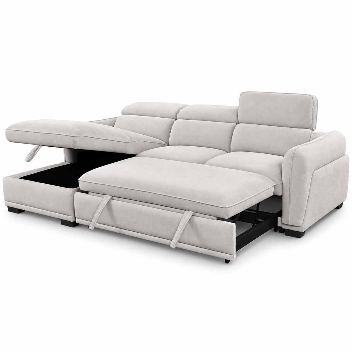 Light Grey Fabric Sleeper Sectional Sofa Bed with Storage & Adjustable Headrests — IF-9005 IFDC feature or fabric detail