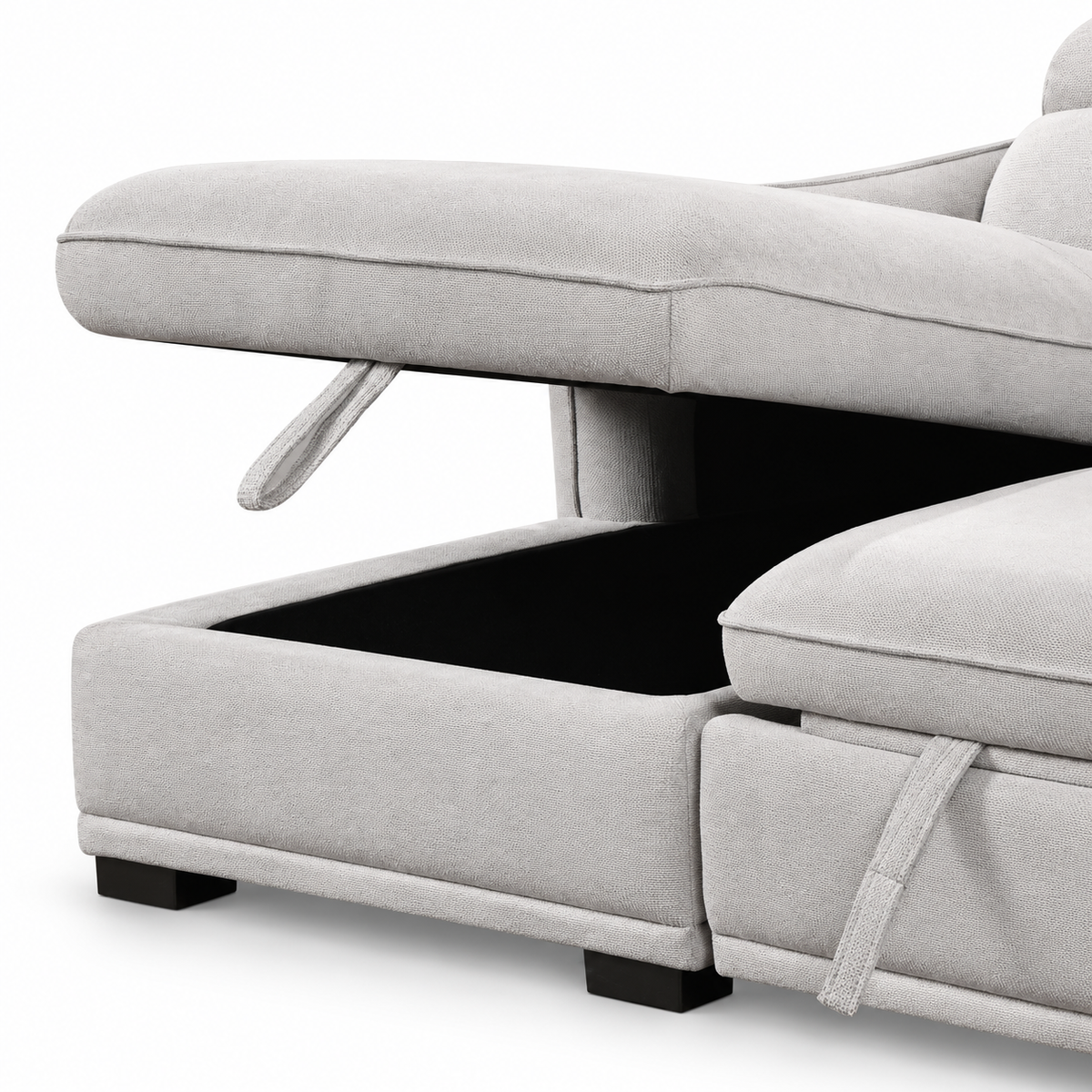Light Grey Fabric Sleeper Sectional Sofa Bed with Storage & Adjustable Headrests — IF-9005 IFDC feature or fabric detail