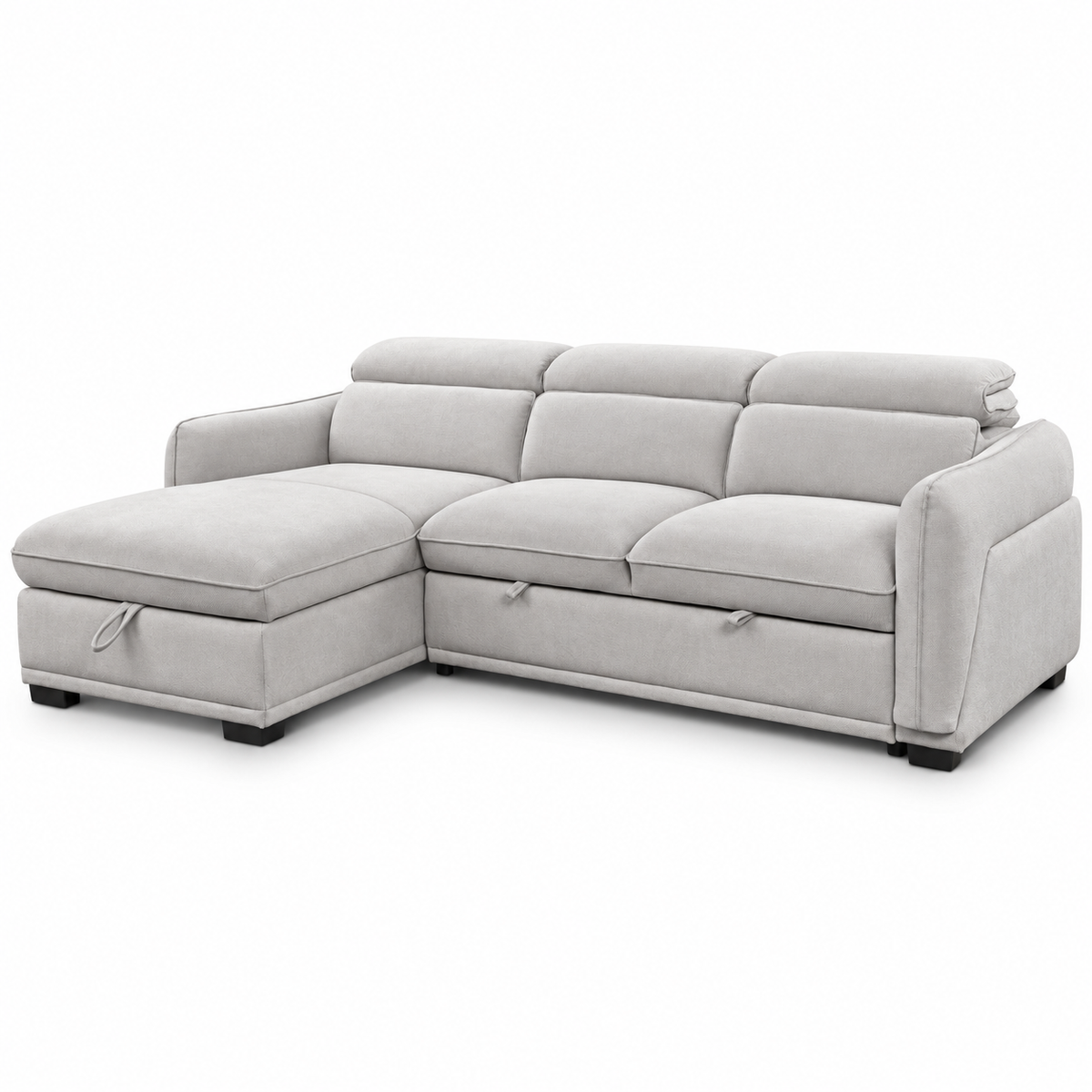 Light Grey Fabric Sleeper Sectional Sofa Bed with Storage & Adjustable Headrests — IF-9005 clean white product image