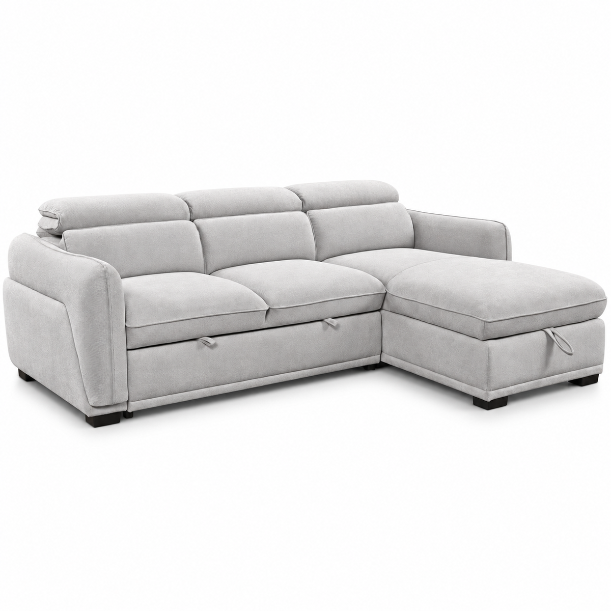 Light Grey Fabric Sleeper Sectional Sofa Bed with Storage & Adjustable Headrests — IF-9006 clean white product image