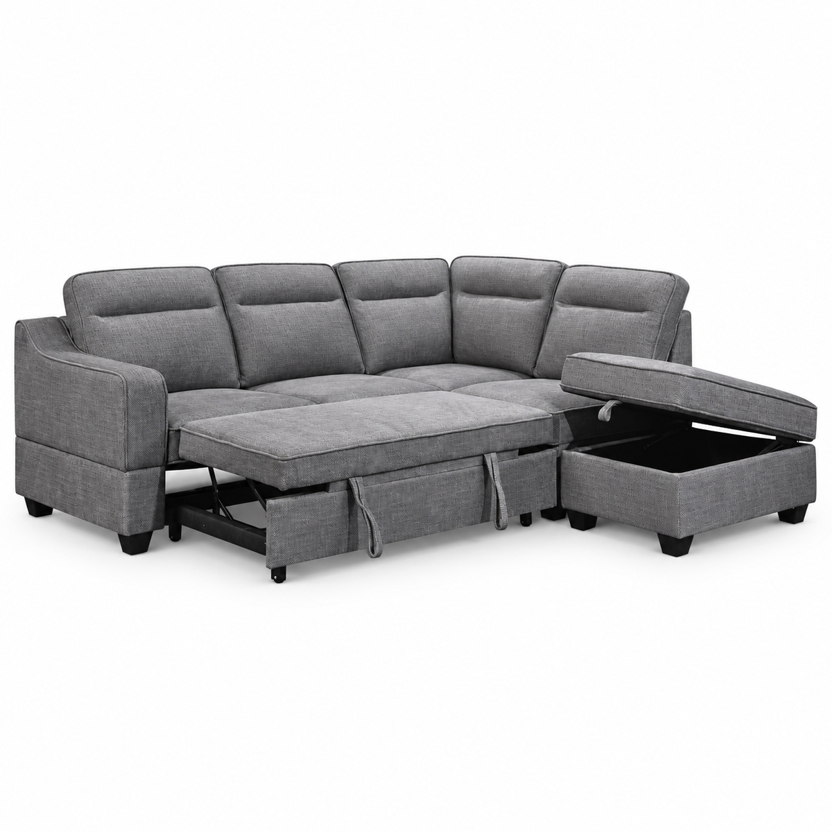 Grey Fabric Right-Facing Sleeper Sectional Sofa Bed with Storage Ottoman — IF-9010 IFDC feature or fabric detail