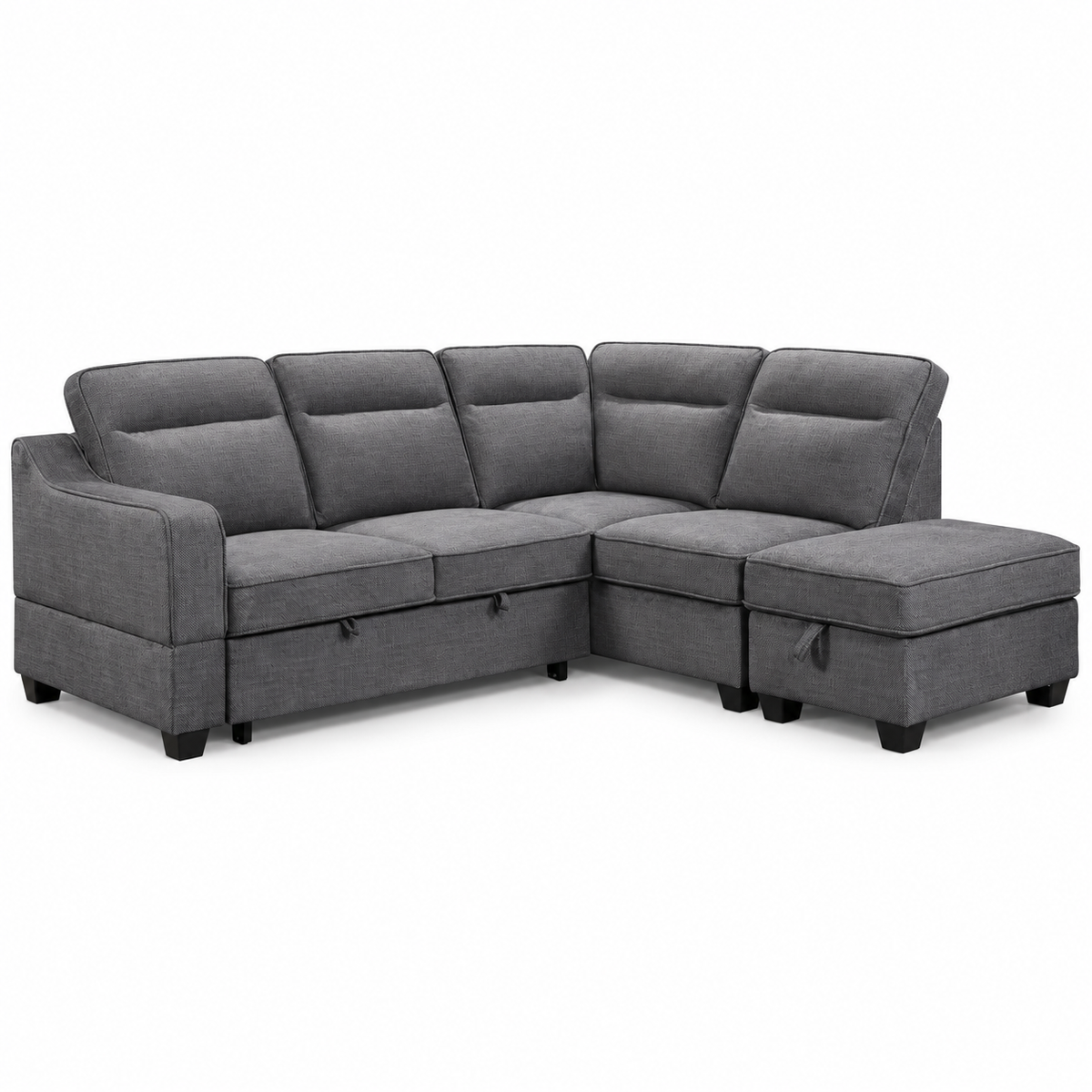 Grey Fabric Right-Facing Sleeper Sectional Sofa Bed with Storage Ottoman — IF-9010 clean white product image