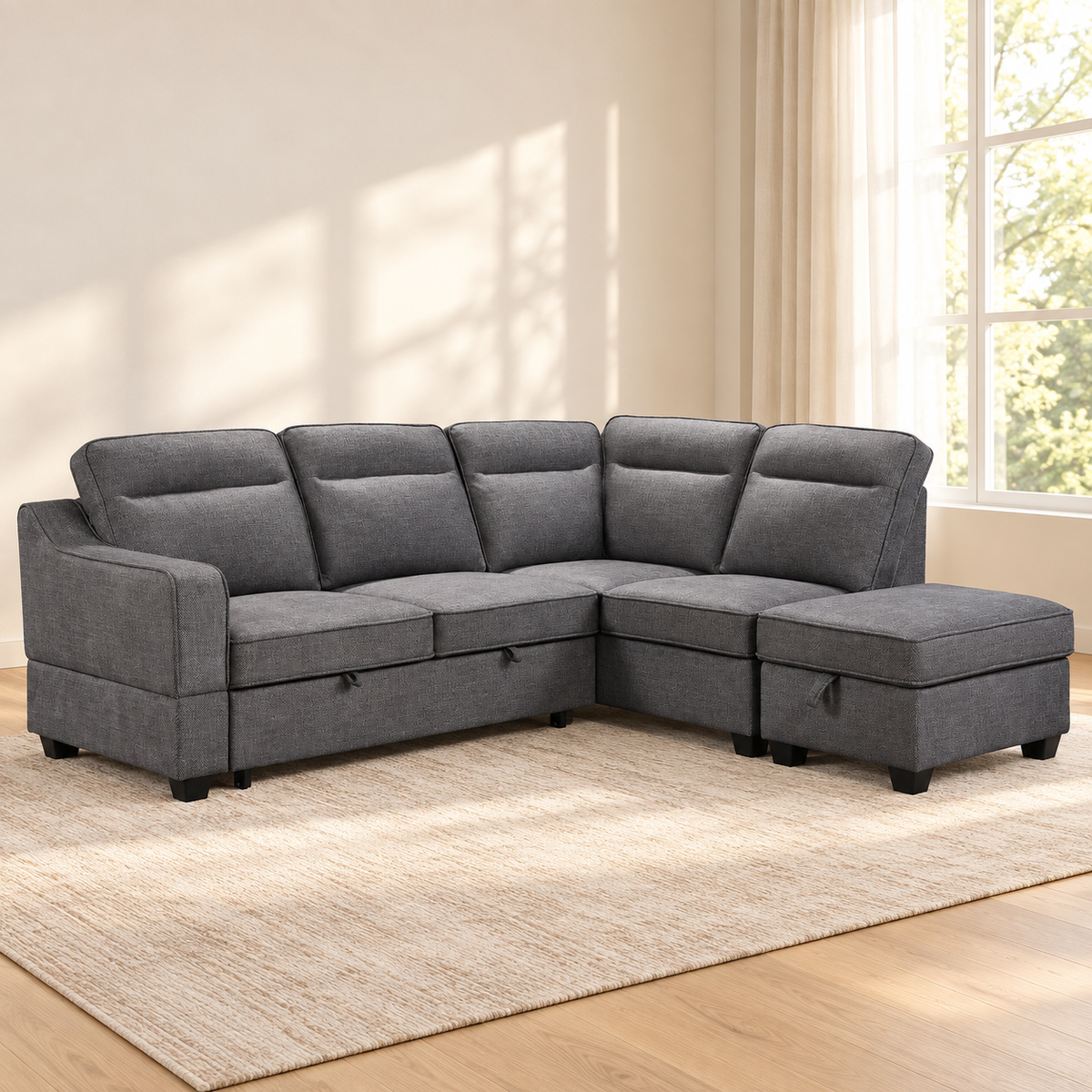 Grey Fabric Right-Facing Sleeper Sectional Sofa Bed with Storage Ottoman — IF-9010 lifestyle sofa, Default Title