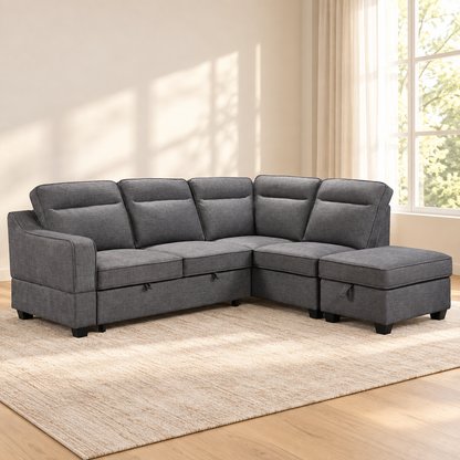 Grey Fabric Right-Facing Sleeper Sectional Sofa Bed with Storage Ottoman — IF-9010 lifestyle sofa, Default Title