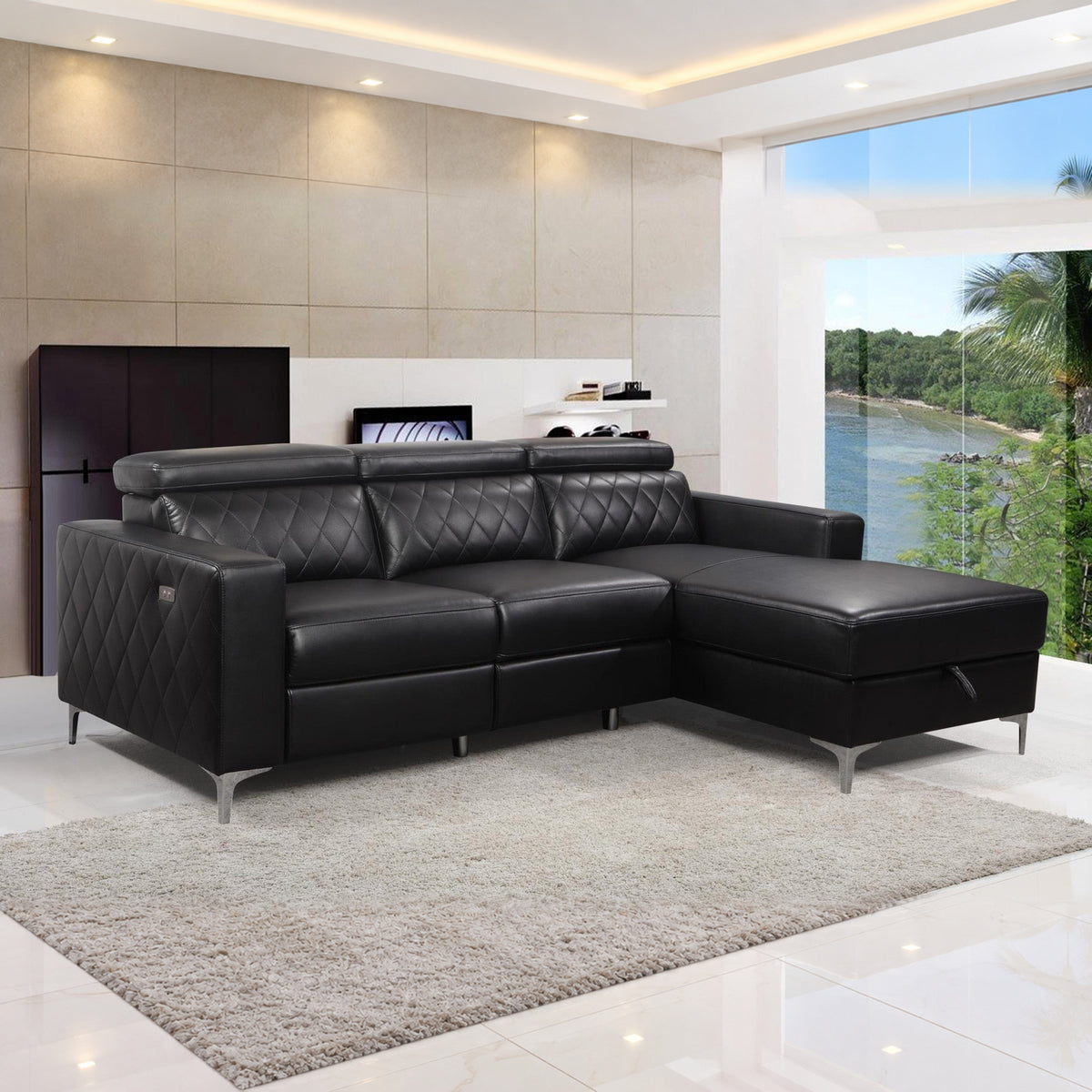Black Leather-Gel Power Reclining Sectional Sofa with Storage & Adjustable Headrests – product image 3
