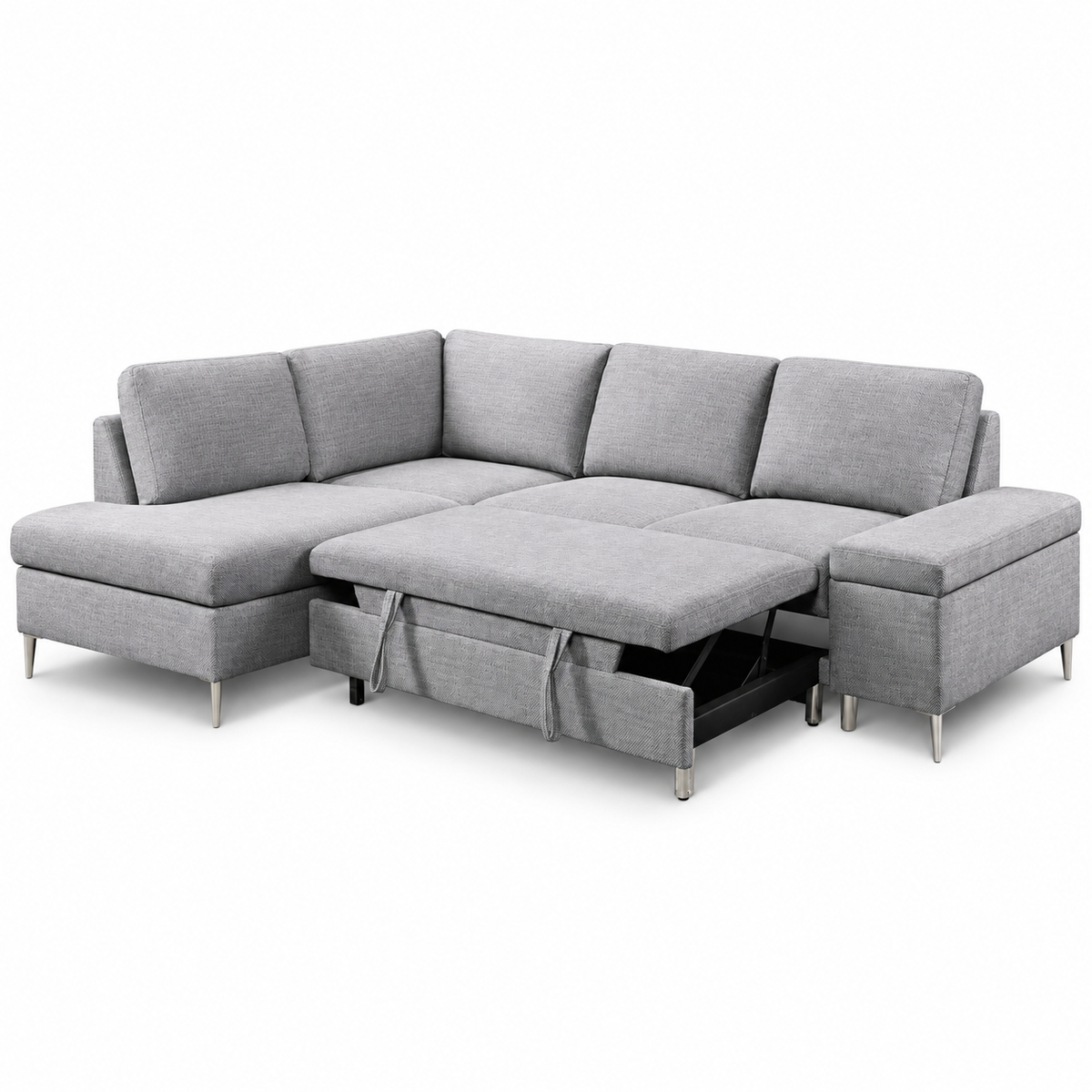 Grey Fabric Left-Facing Sleeper Sectional Sofa Bed with Storage — IF-9022 IFDC feature or fabric detail
