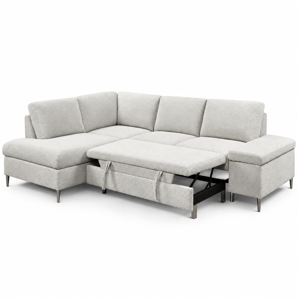 Grey Bouclé Left-Facing Sleeper Sectional Sofa Bed with Storage — IF-9023 IFDC feature or fabric detail