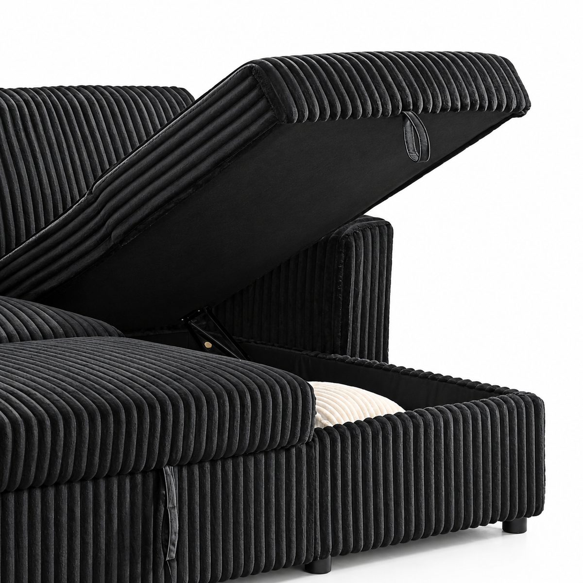 Black or Grey Corduroy Reversible Sleeper Sectional Sofa Bed with Storage Chaise — IF-9024 IFDC feature or fabric detail