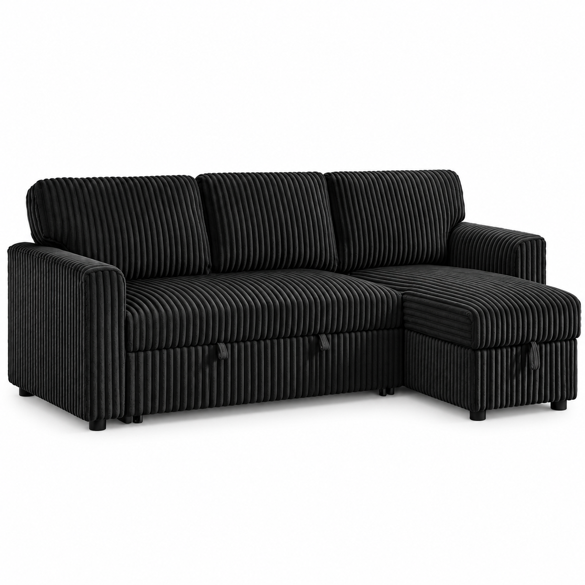 Black or Grey Corduroy Reversible Sleeper Sectional Sofa Bed with Storage Chaise — IF-9024 clean white product image