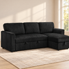 Black or Grey Corduroy Reversible Sleeper Sectional Sofa Bed with Storage Chaise — IF-9024 lifestyle sofa, Black