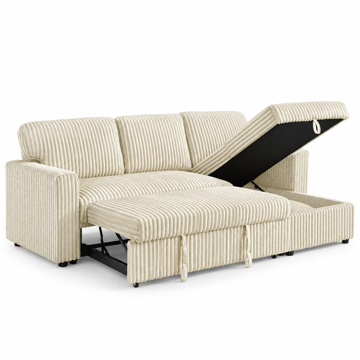 Black or Grey Corduroy Reversible Sleeper Sectional Sofa Bed with Storage Chaise — IF-9026 IFDC feature or fabric detail