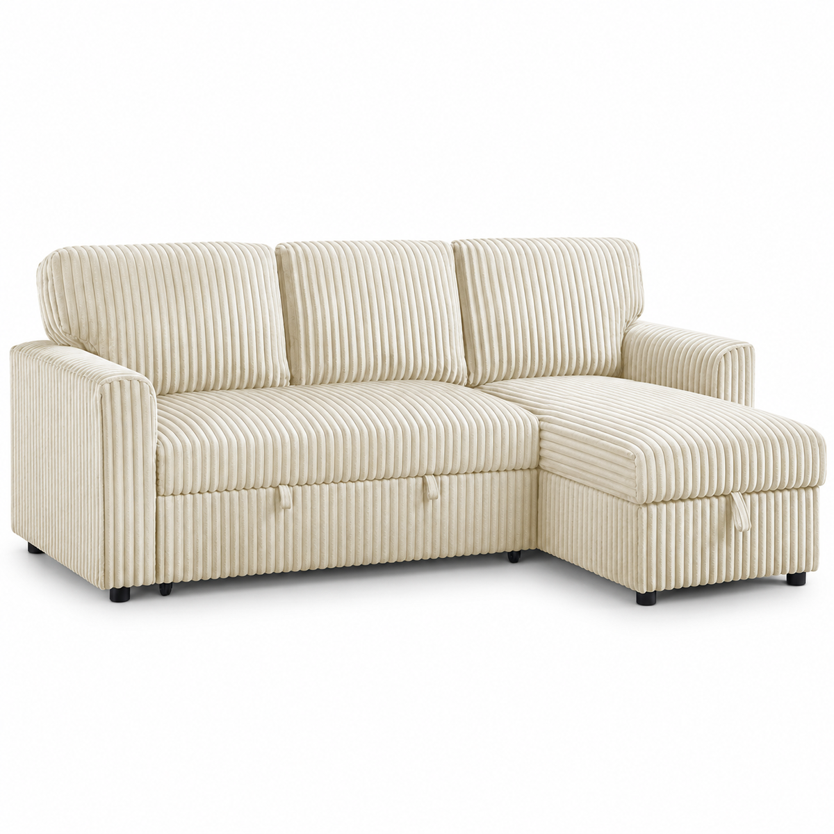 Black or Grey Corduroy Reversible Sleeper Sectional Sofa Bed with Storage Chaise — IF-9026 clean white product image