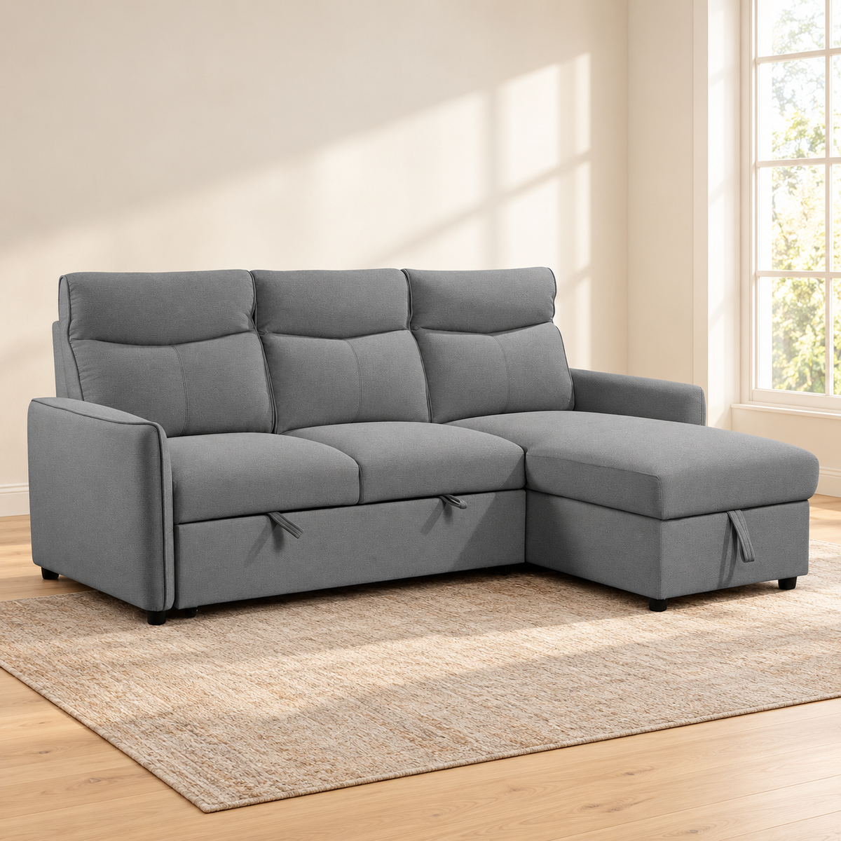 Grey Fabric Reversible Sleeper Sectional Sofa Bed with Storage Chaise — IF-9027 lifestyle sofa, Default Title