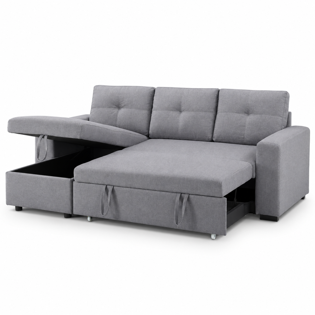 Reversible Sleeper Sectional Sofa Bed with Storage Chaise – Grey Fabric or Black PU — IF-9031 IFDC feature or fabric detail