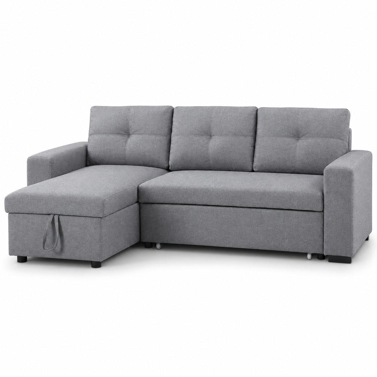 Reversible Sleeper Sectional Sofa Bed with Storage Chaise – Grey Fabric or Black PU — IF-9031 clean white product image