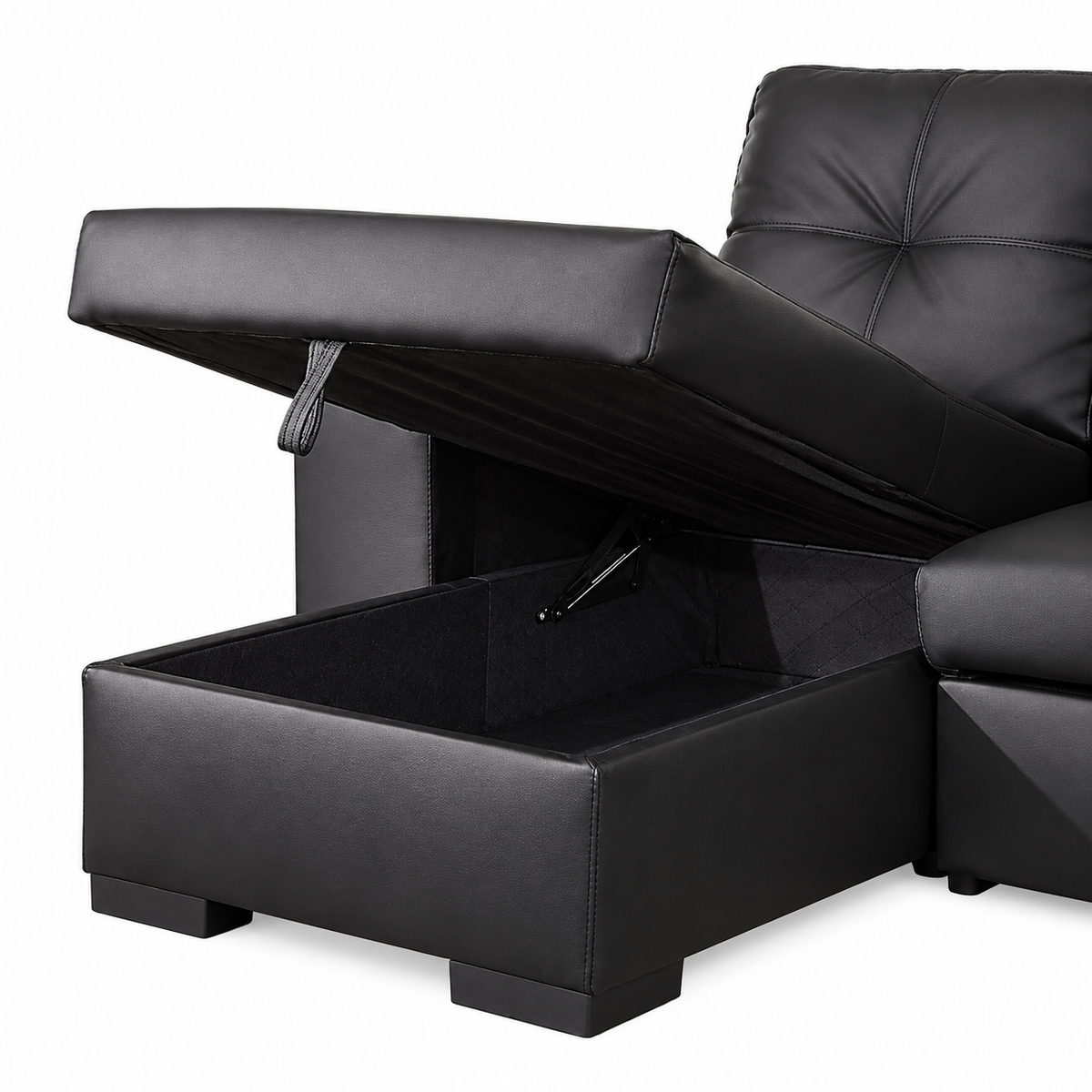 Reversible Sleeper Sectional Sofa Bed with Storage Chaise – Grey Fabric or Black PU — IF-9032 IFDC feature or fabric detail