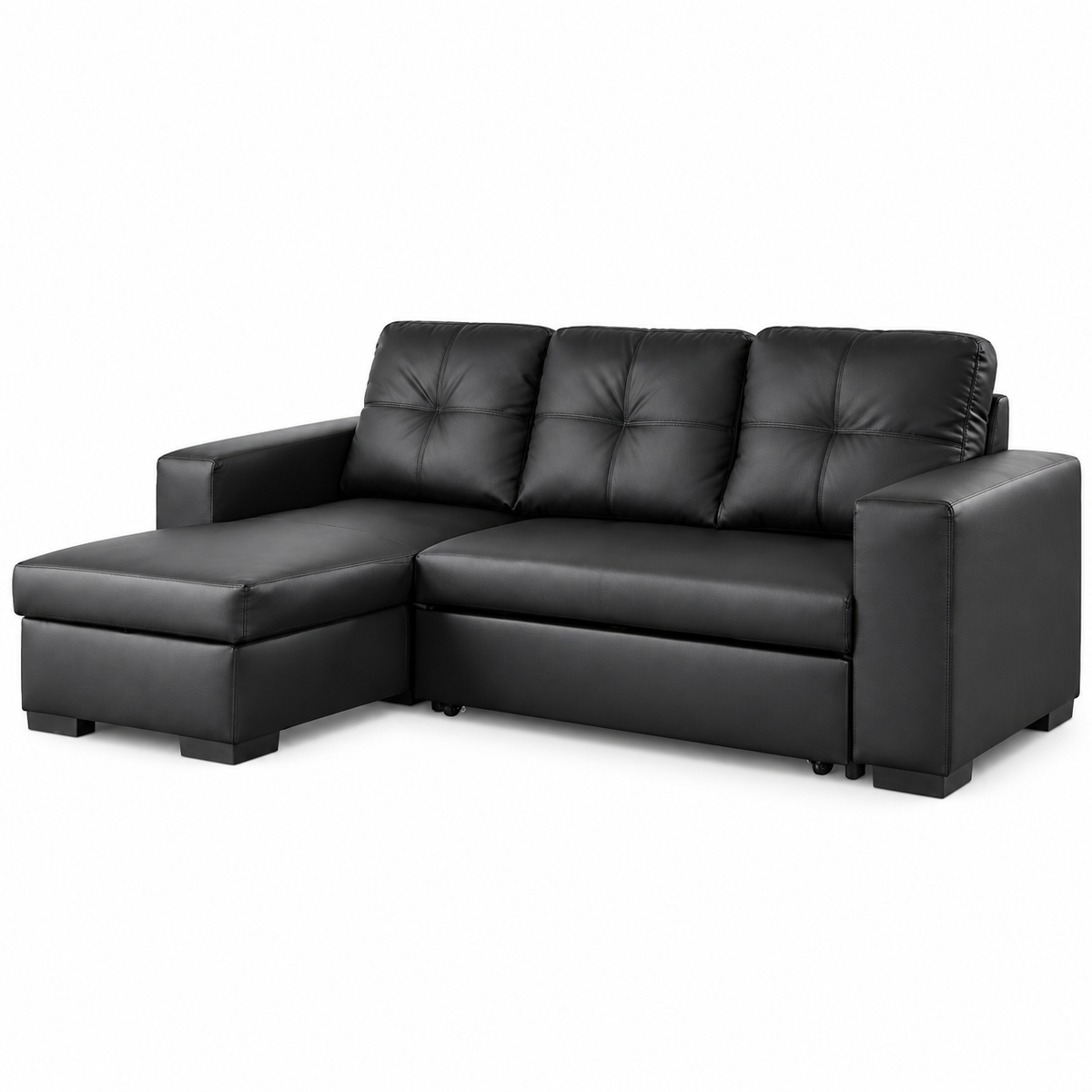Reversible Sleeper Sectional Sofa Bed with Storage Chaise – Grey Fabric or Black PU — IF-9032 clean white product image