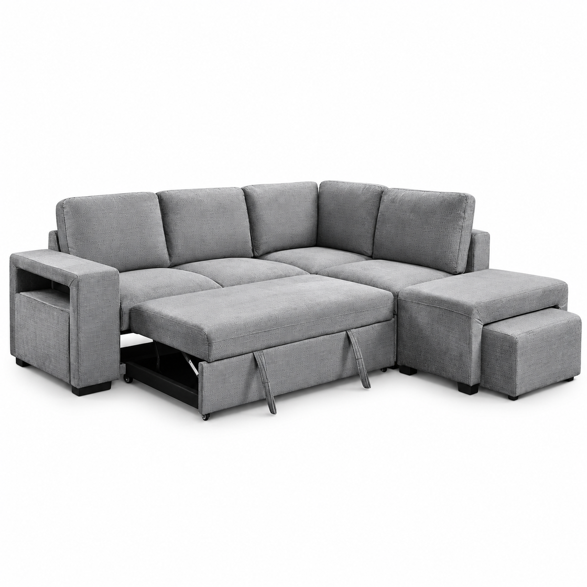 Grey Fabric Right-Facing Sleeper Sectional Sofa Bed with Storage Ottomans — IF-9035 IFDC feature or fabric detail