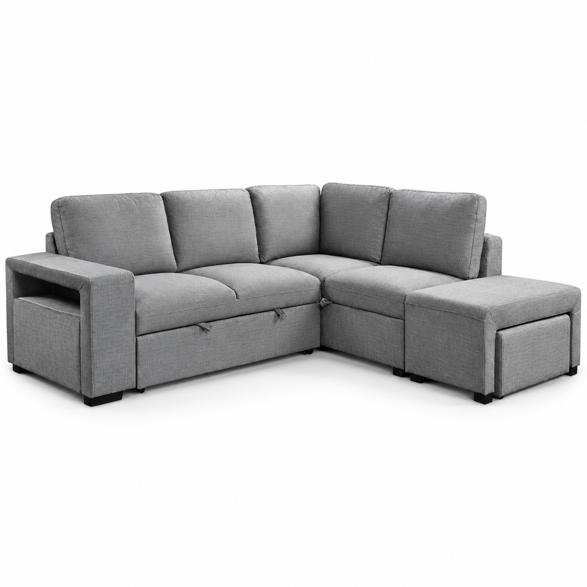Grey Fabric Right-Facing Sleeper Sectional Sofa Bed with Storage Ottomans — IF-9035 clean white product image