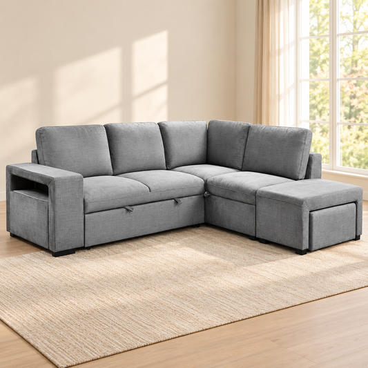 Grey Fabric Right-Facing Sleeper Sectional Sofa Bed with Storage Ottomans — IF-9035 lifestyle sofa, Default Title