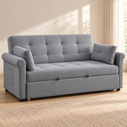 Modern Tufted Sofa Bed with USB-C Charging & Side Storage – 64 or 70 Inch — IF-9045 lifestyle sofa, 64 Inch