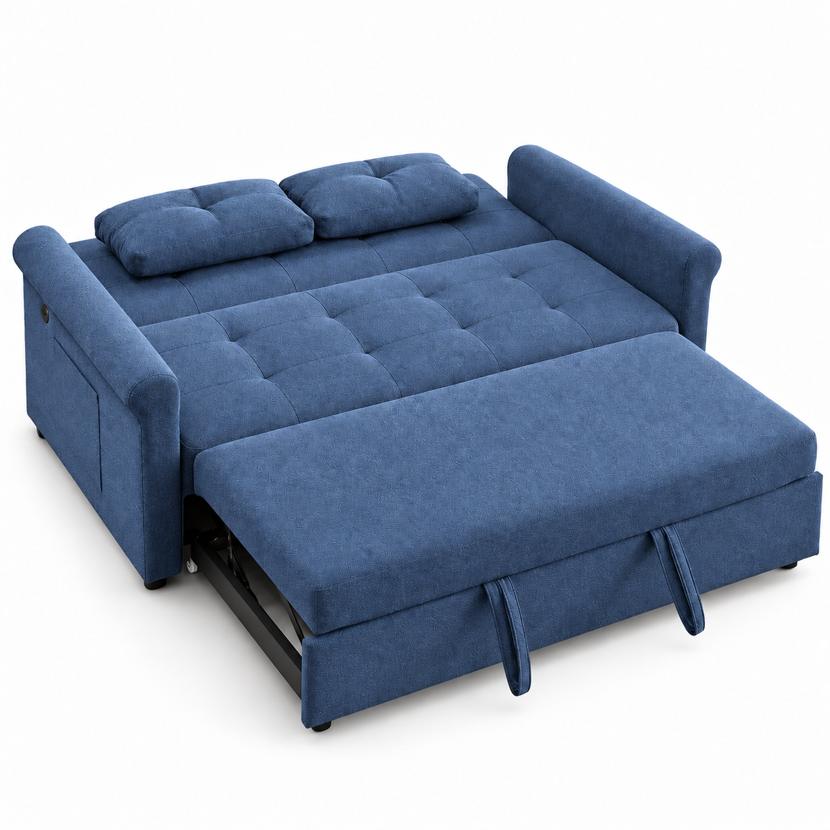 IF-9047 64-inch Slate Blue sofa bed fully open on white background