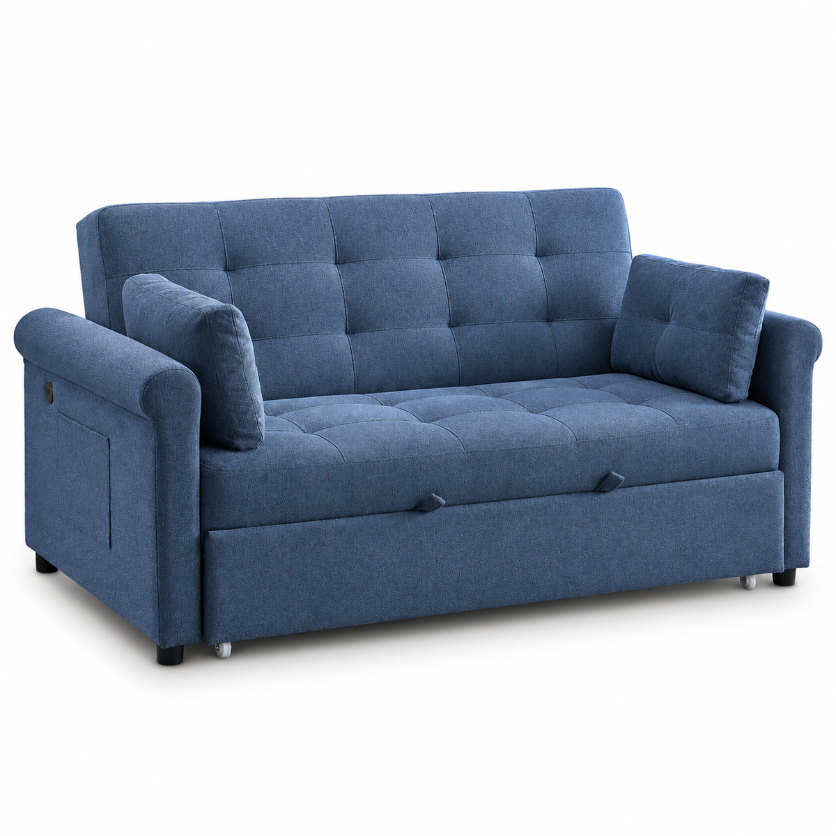 Slate Blue Tufted Sofa Bed with USB-C Charging & Side Storage – 64 or 70 Inch — IF-9047 clean white product image