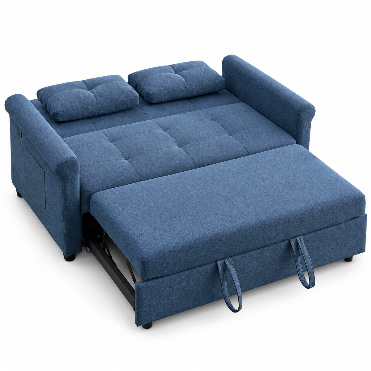Slate Blue Tufted Sofa Bed with USB-C Charging & Side Storage – 64 or 70 Inch — IF-9048 IFDC feature or fabric detail