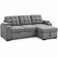 Grey Fabric Sleeper Sectional Sofa Bed with Storage Arms & Cupholders — IF-9051 clean white product image