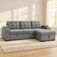 Grey Fabric Sleeper Sectional Sofa Bed with Storage Arms & Cupholders — IF-9051 lifestyle sofa, Right-Hand Facing