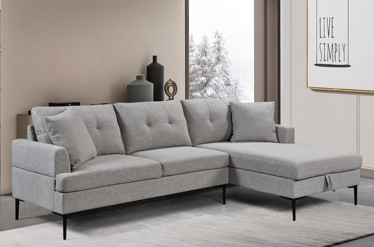 Grey Fabric Sectional Sofa with Storage & Button-Tufted Cushions – product image 3