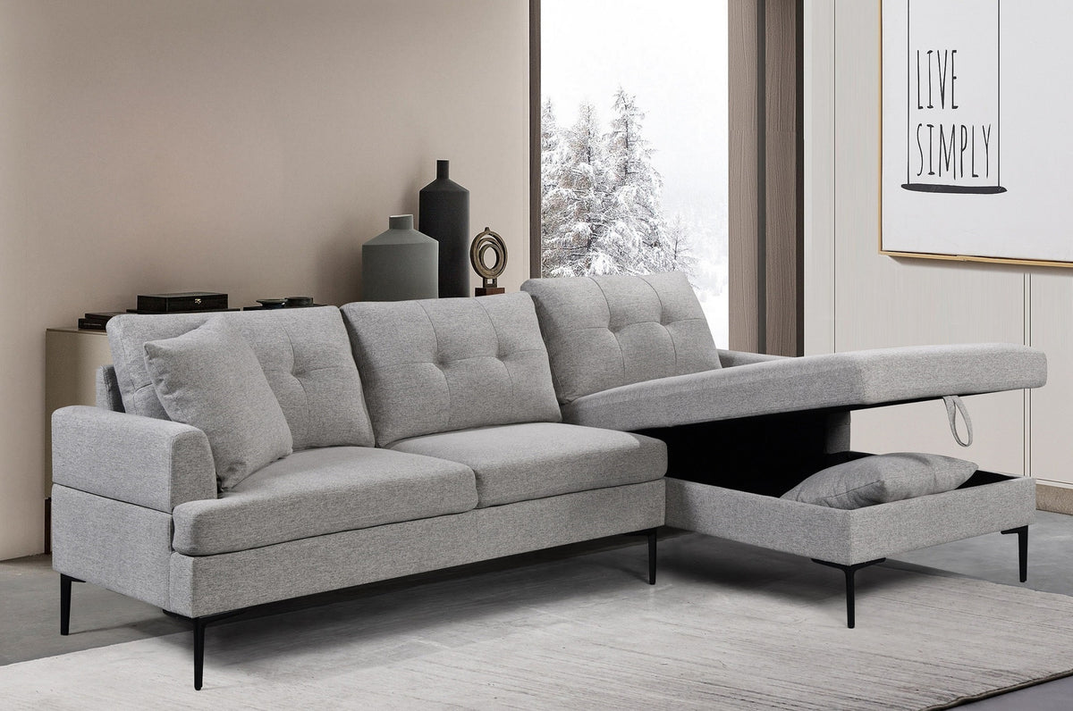 Grey Fabric Sectional Sofa with Storage & Button-Tufted Cushions – product image 2