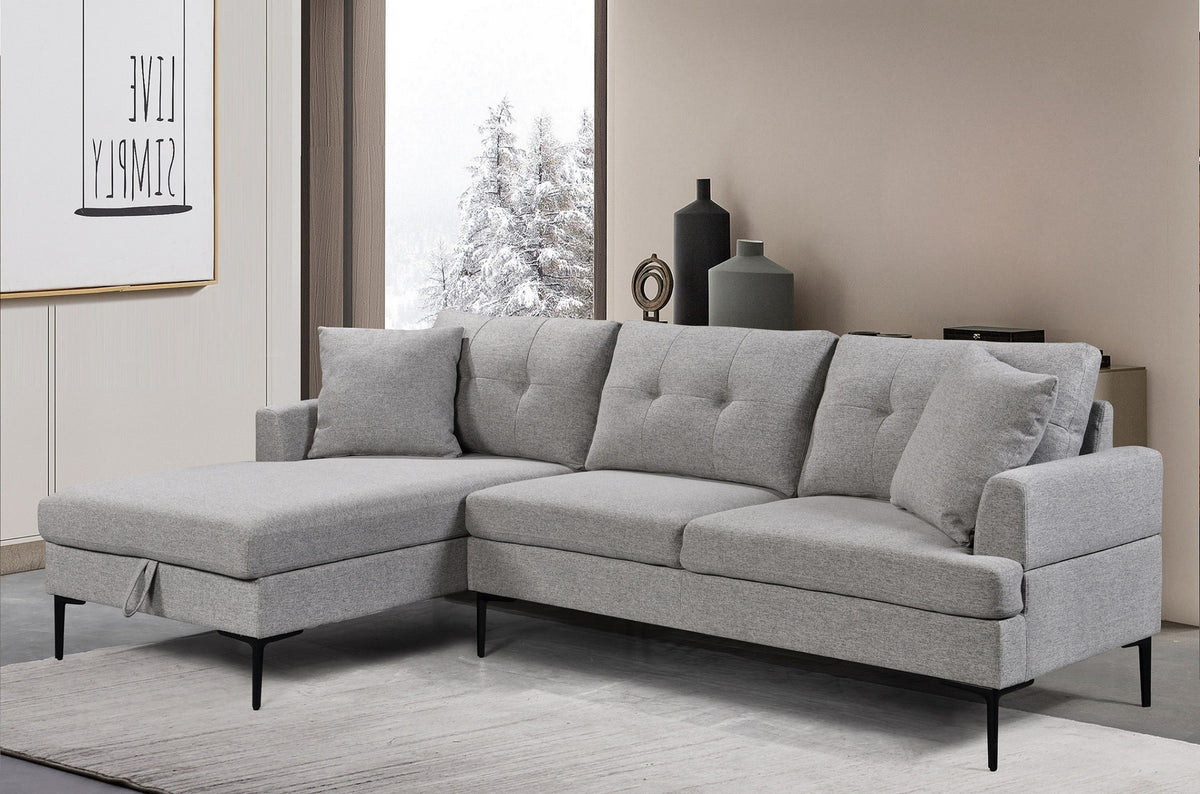 Grey Fabric Sectional Sofa with Storage & Button-Tufted Cushions – product image 1