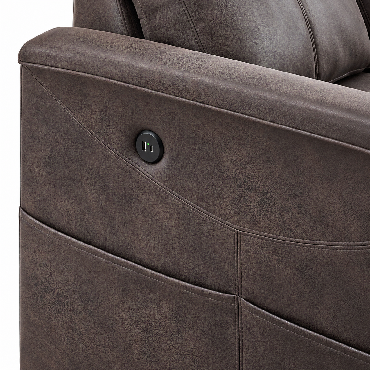 Brown Fabric Sleeper Sectional Sofa Bed with Storage, USB-C & Cupholders — IF-9075 IFDC feature or fabric detail