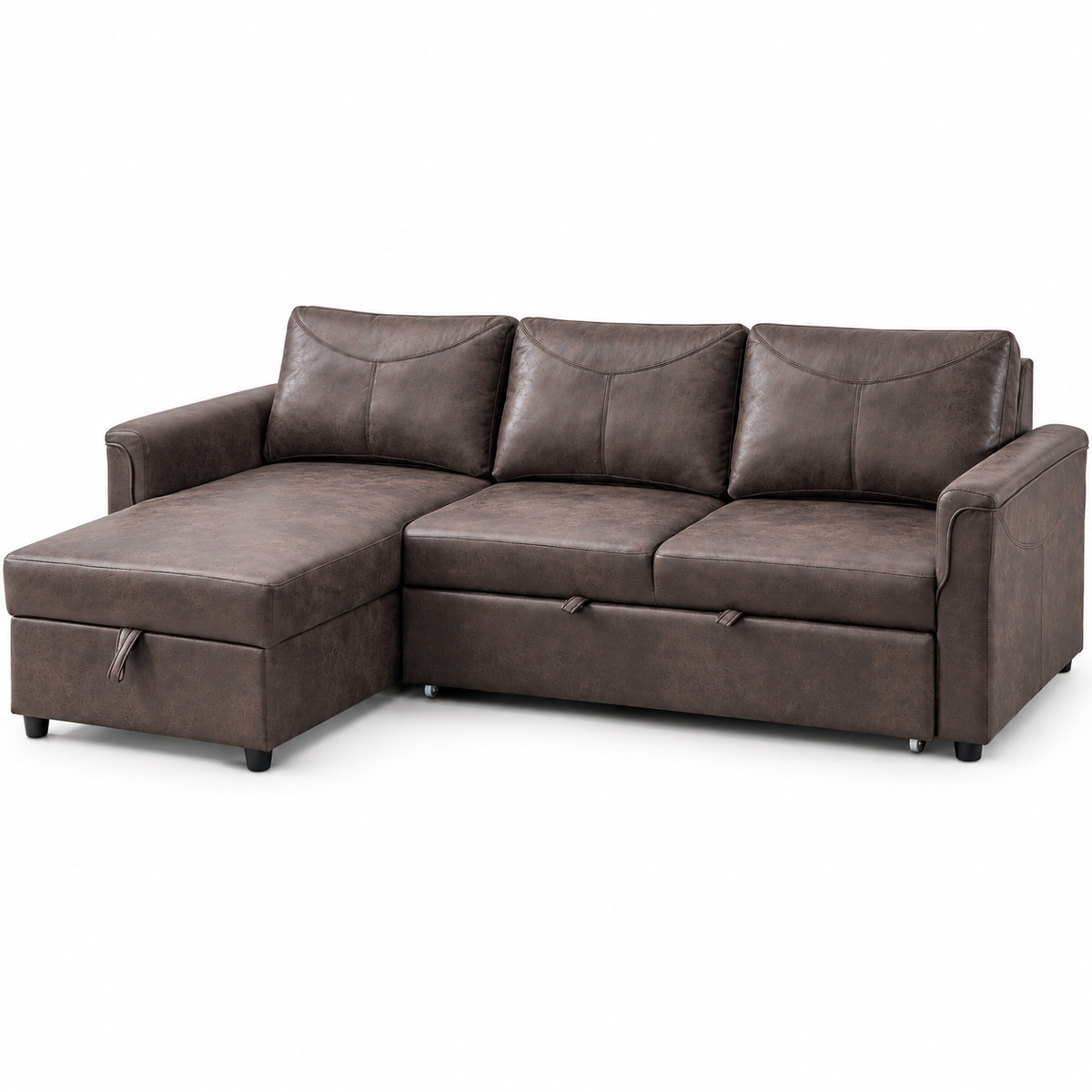 Brown Fabric Sleeper Sectional Sofa Bed with Storage, USB-C & Cupholders — IF-9075 clean white product image