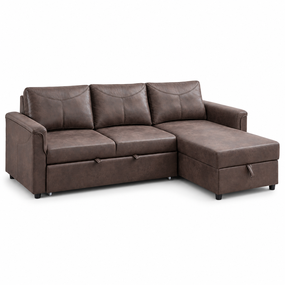 Brown Fabric Sleeper Sectional Sofa Bed with Storage, USB-C & Cupholders — IF-9076 clean white product image