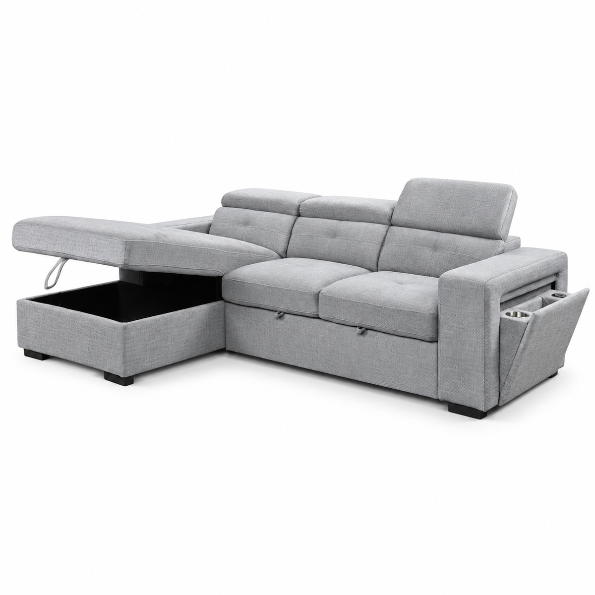 Grey Fabric Sleeper Sectional Sofa Bed with Adjustable Headrests, Storage & Charging — IF-9080 IFDC feature or fabric detail