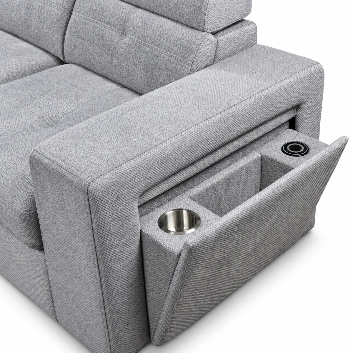 Grey Fabric Sleeper Sectional Sofa Bed with Adjustable Headrests, Storage & Charging — IF-9080 IFDC feature or fabric detail