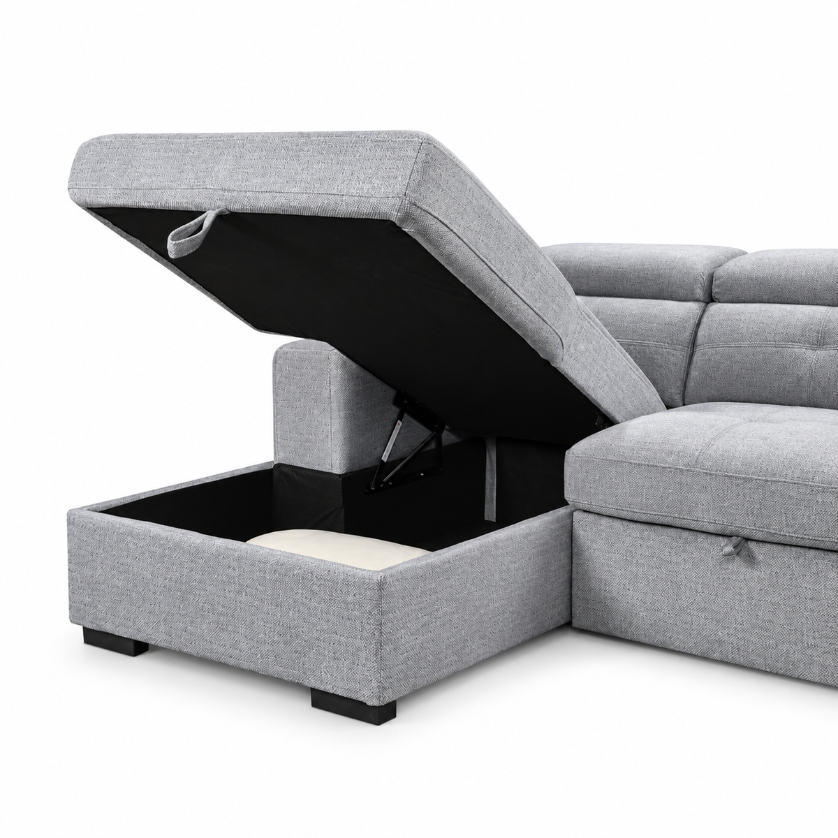 Grey Fabric Sleeper Sectional Sofa Bed with Adjustable Headrests, Storage & Charging — IF-9080 IFDC feature or fabric detail