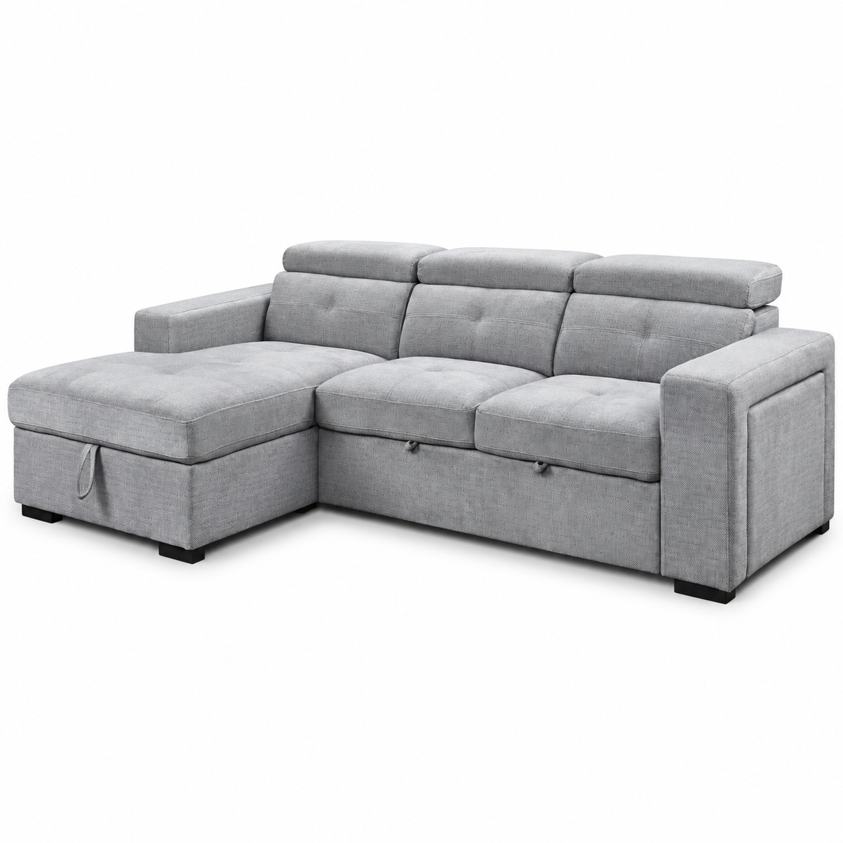 Grey Fabric Sleeper Sectional Sofa Bed with Adjustable Headrests, Storage & Charging — IF-9080 clean white product image