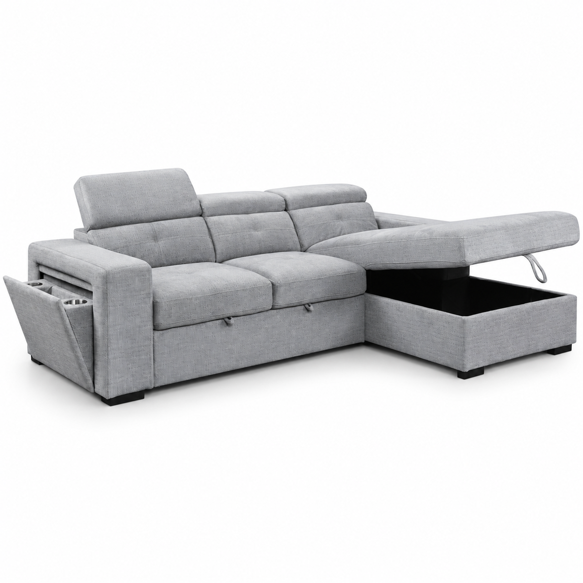 Grey Fabric Sleeper Sectional Sofa Bed with Adjustable Headrests, Storage & Charging — IF-9081 IFDC feature or fabric detail
