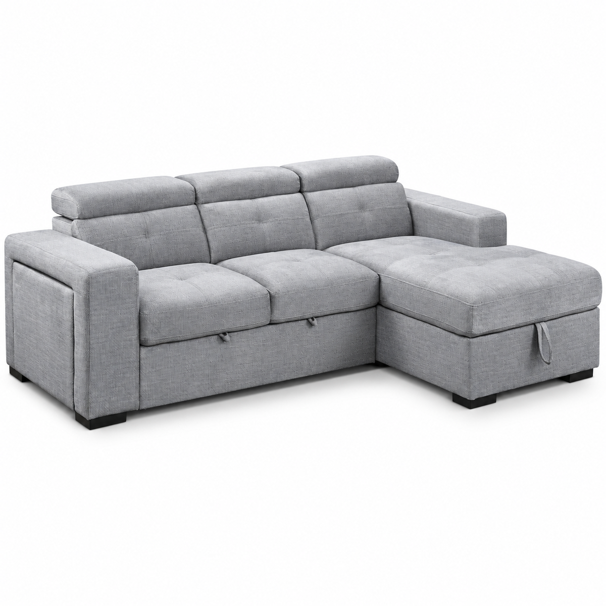 Grey Fabric Sleeper Sectional Sofa Bed with Adjustable Headrests, Storage & Charging — IF-9081 clean white product image
