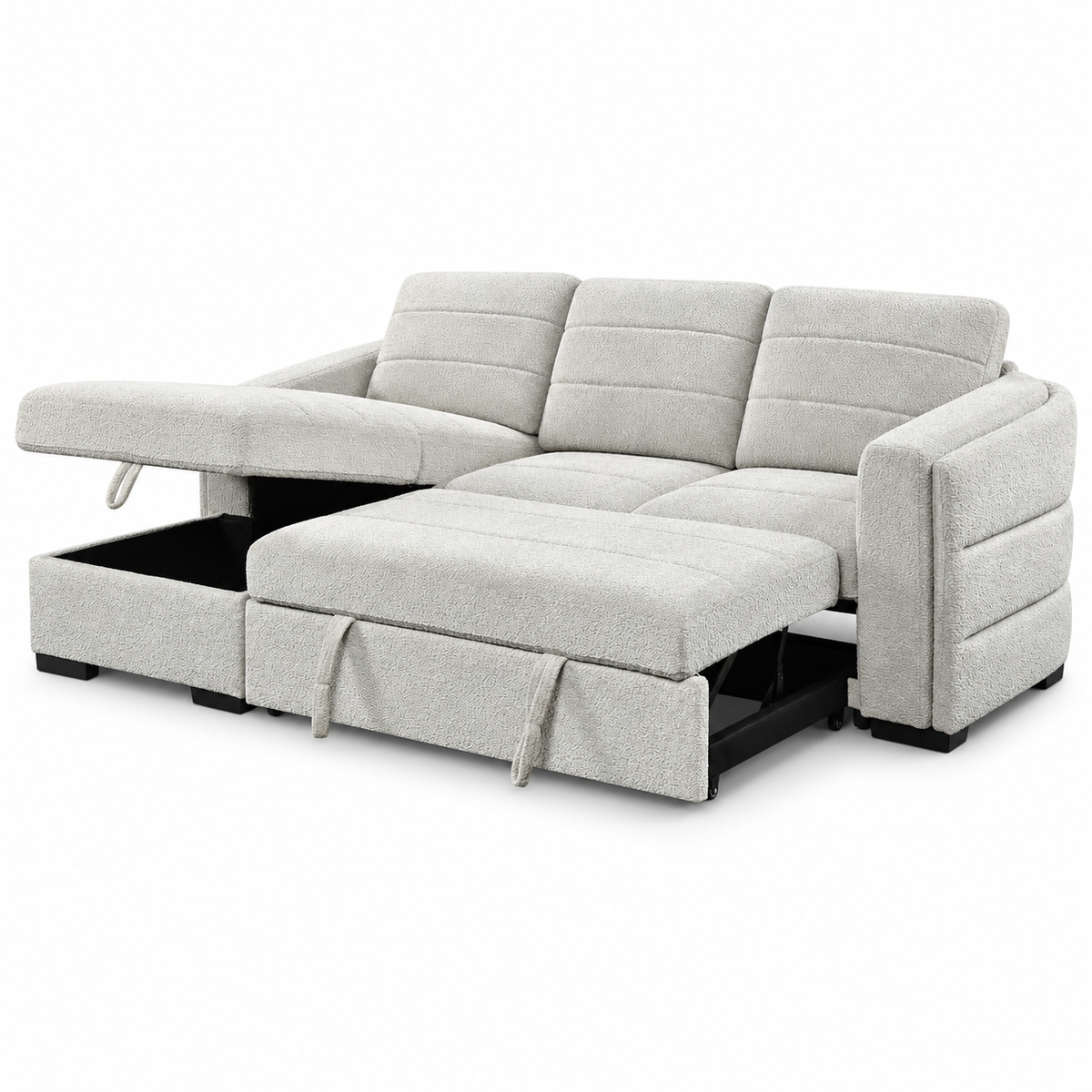 Light Grey Bouclé Sleeper Sectional Sofa Bed with Storage — IF-9085 IFDC feature or fabric detail