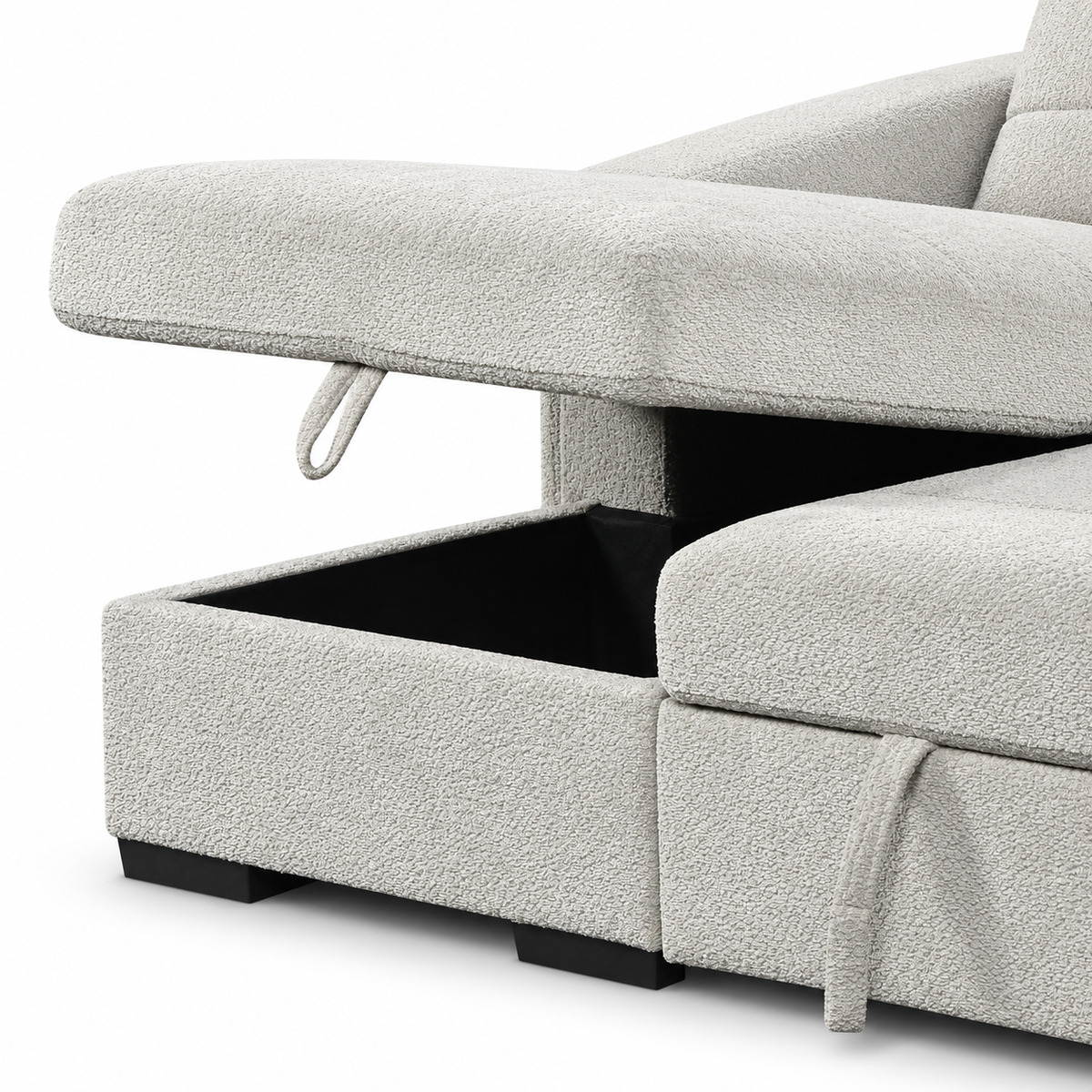 Light Grey Bouclé Sleeper Sectional Sofa Bed with Storage — IF-9085 IFDC feature or fabric detail